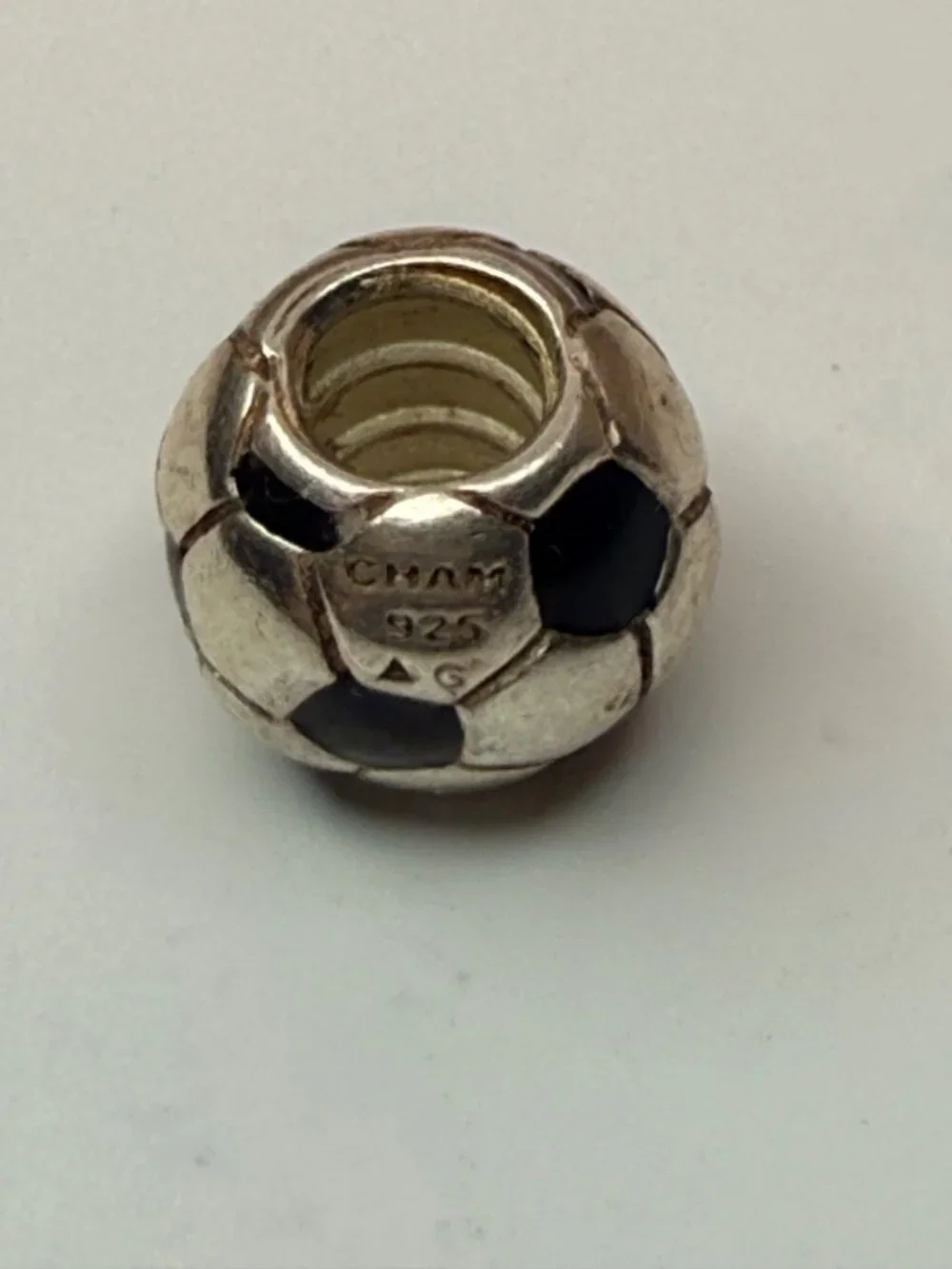 Chamilia Sterling Silver Black Enamel Soccer Ball Charm 925 Threaded